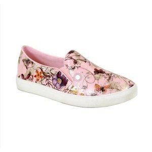 Reneeze Floral Slipon Sneaks Pink Metallic Sz 9